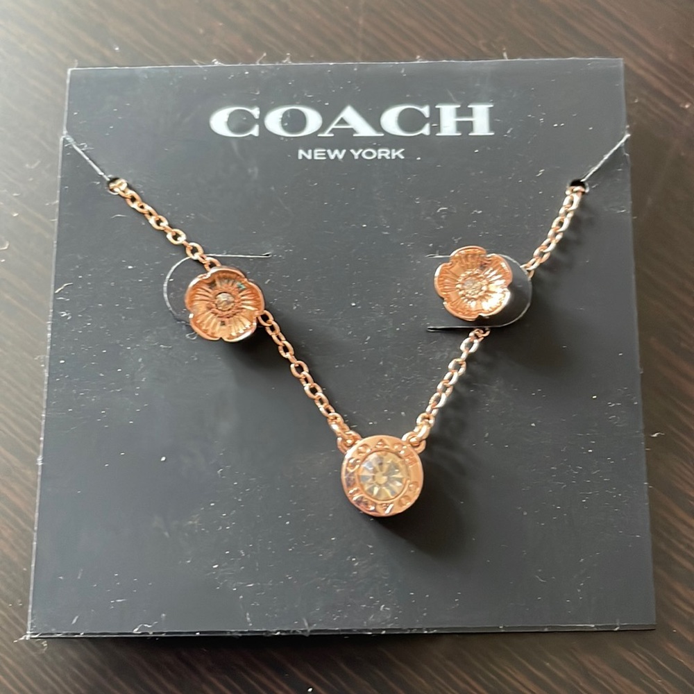 NWT Coach necklace and earning set Rose Gold